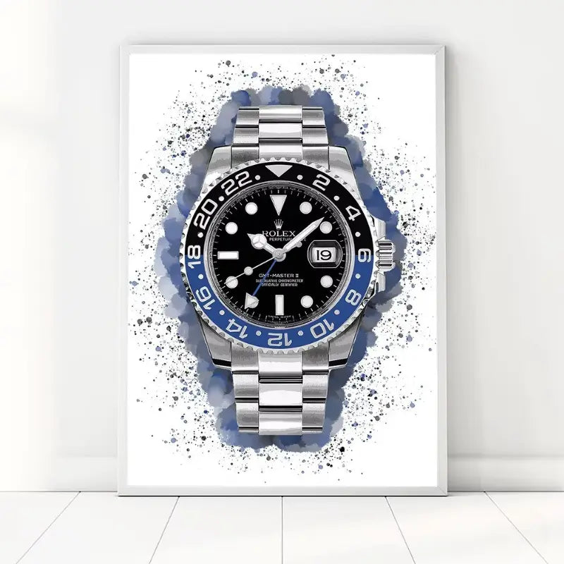 Watch with a black face and blue accents on a white background