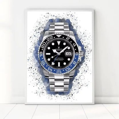 Watch with a black face and blue accents on a white background