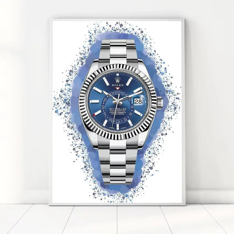 Silver watch with blue dial on a white background