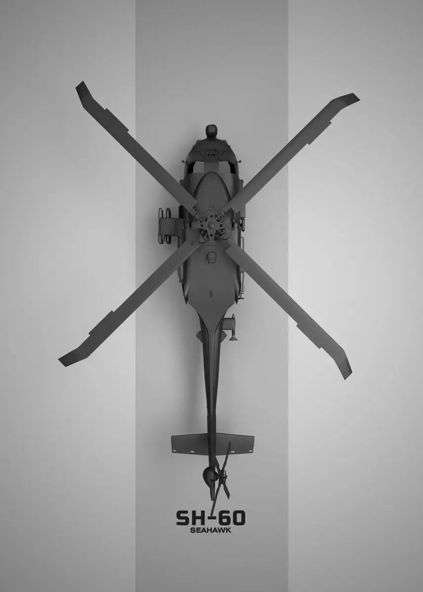 Model of a helicopter with 'SH-60 Seahawk' branding on a gray background