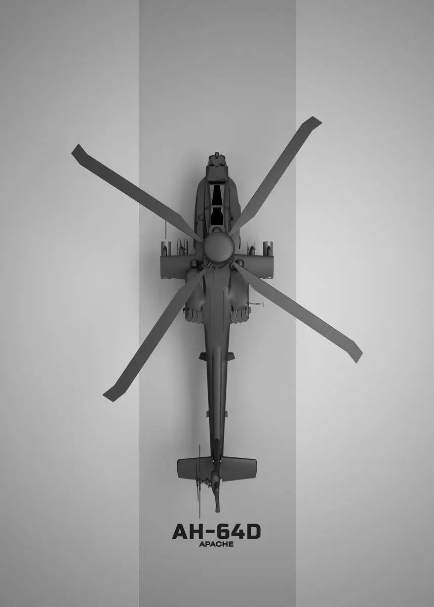 Model of an AH-64D Apache helicopter on a gray background