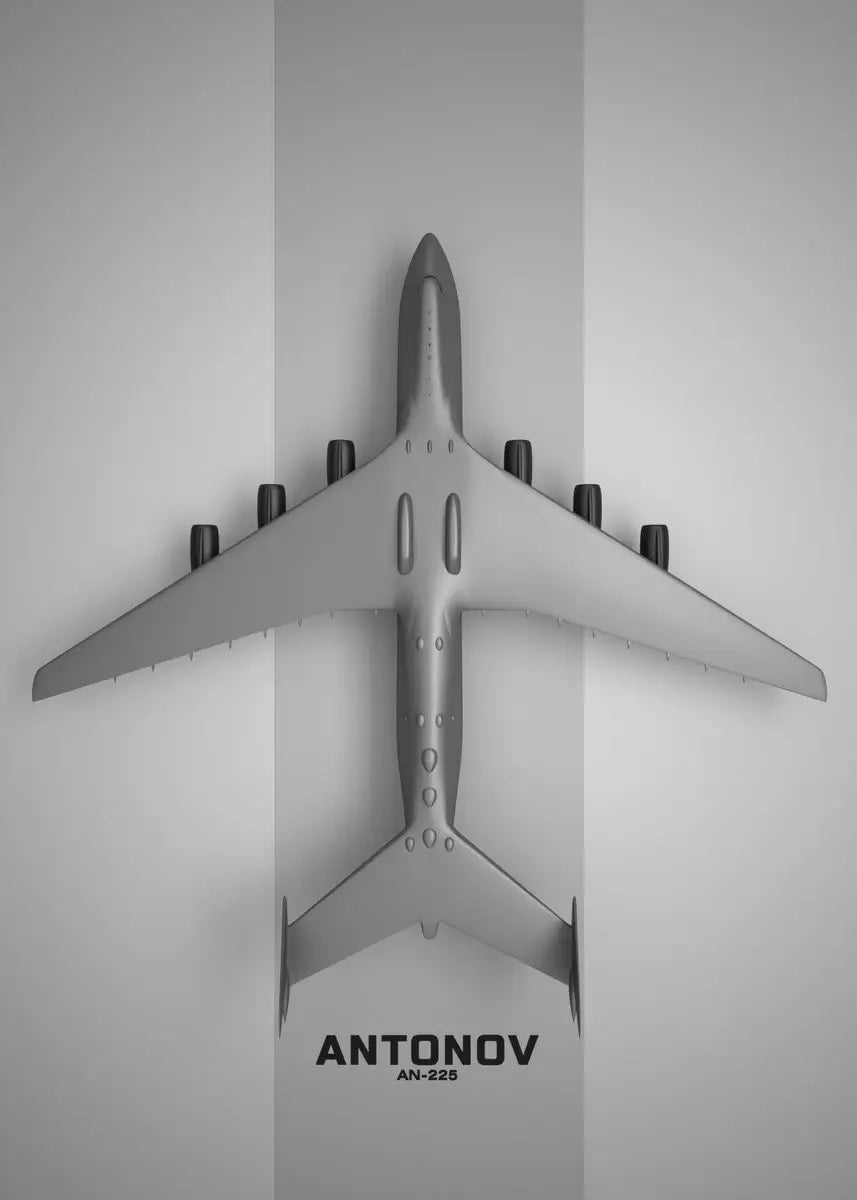 Model of Antonov AN-225 aircraft on a gray background