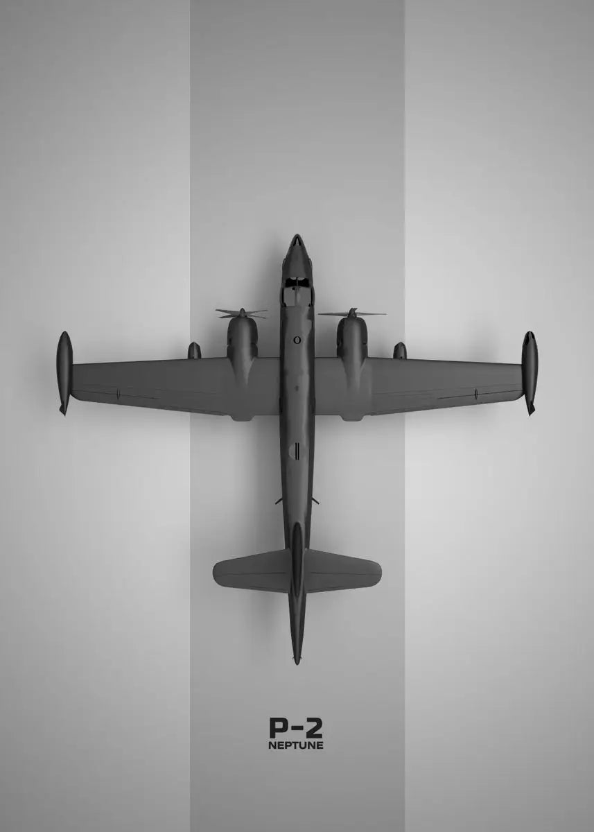 Model of a P-2 Neptune aircraft mounted on a gray wall