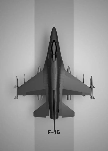Model of an F-16 fighter jet on a gray background
