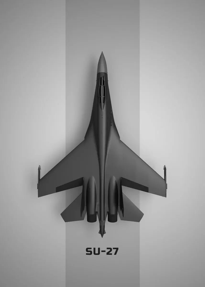 Model of a SU-27 fighter jet on a gray background