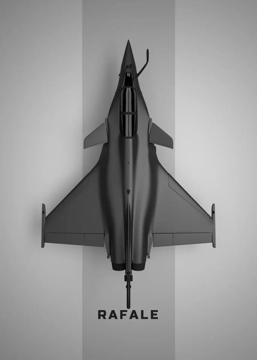 Model of a Rafale fighter jet on a gray background
