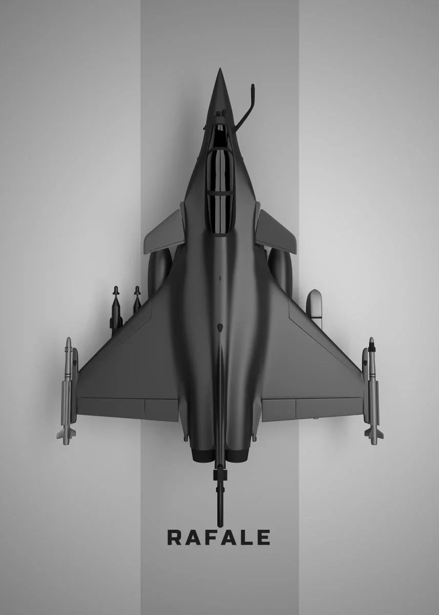 Model of a Rafale fighter jet on a gray background