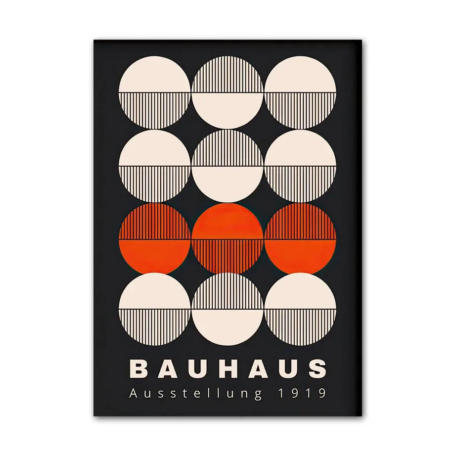 Bauhaus poster with geometric design and text on a black background