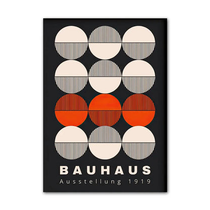 Bauhaus poster with geometric design and text on a black background
