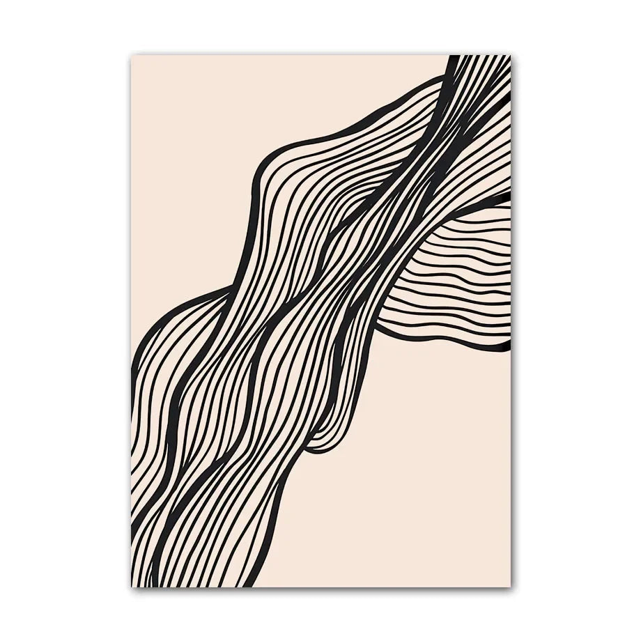 Abstract design with wavy black lines on a beige background