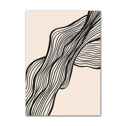 Abstract design with wavy black lines on a beige background
