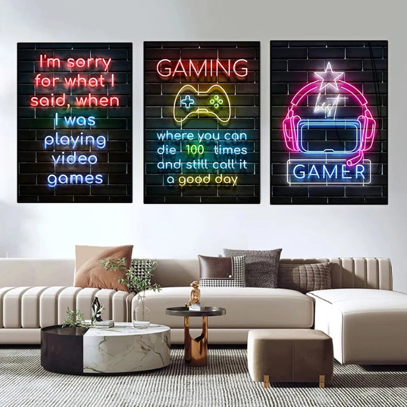 Neon Gamer Quotes Collection - Canvas & Curio