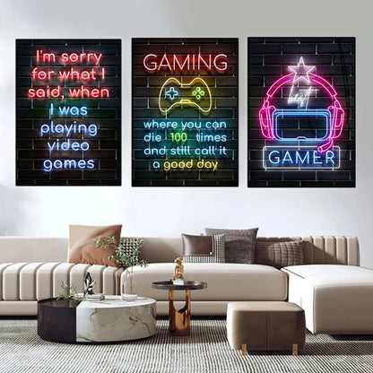 Neon Gamer Quotes Collection - Canvas & Curio