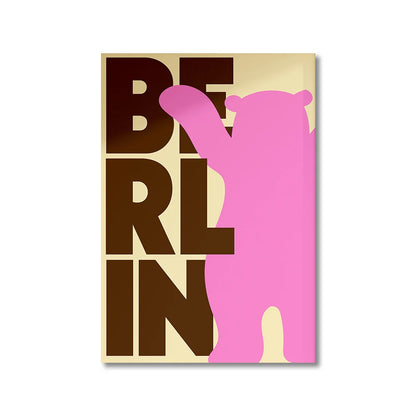 Poster with pink bear silhouette and 'BERLIN' text on a beige background
