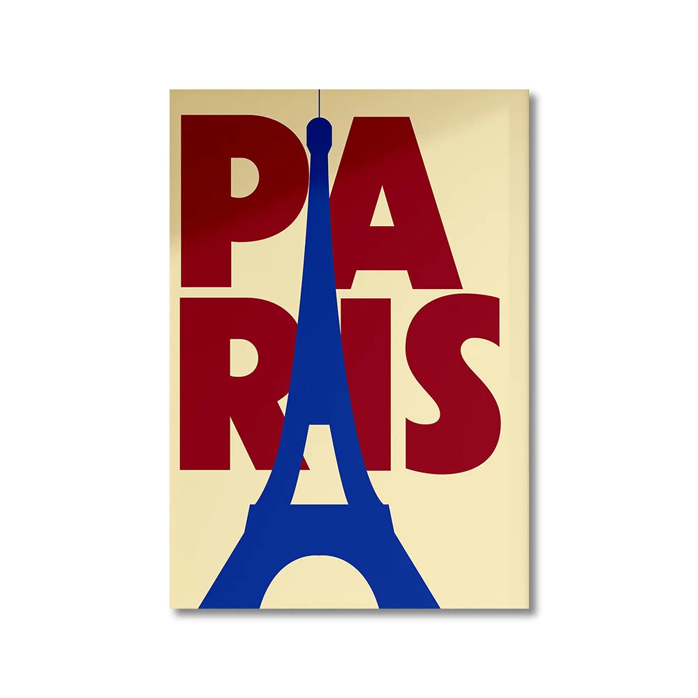 Poster with Eiffel Tower design and 'PARIS' text on a beige background