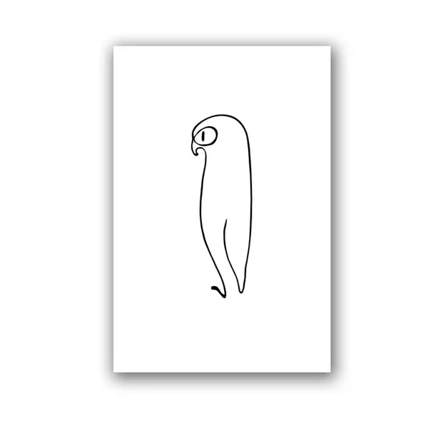 Minimalist line drawing of a parrot on a white background