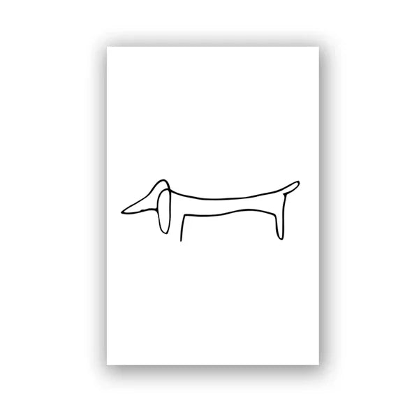 Minimalist line art of a dog on a white background