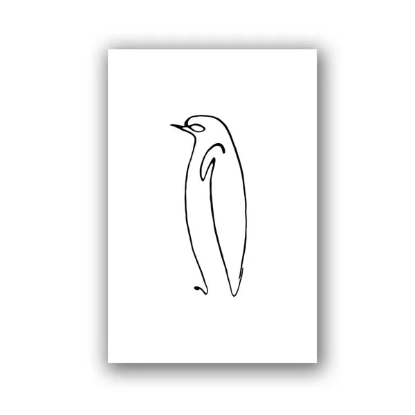 Minimalist line art of a penguin on a white background