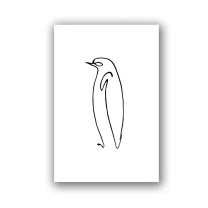 Minimalist line art of a penguin on a white background