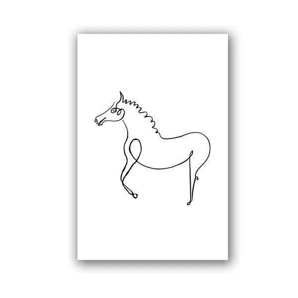 Line drawing of a horse on a white background