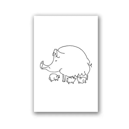 Line drawing of a family of pigs on a white background