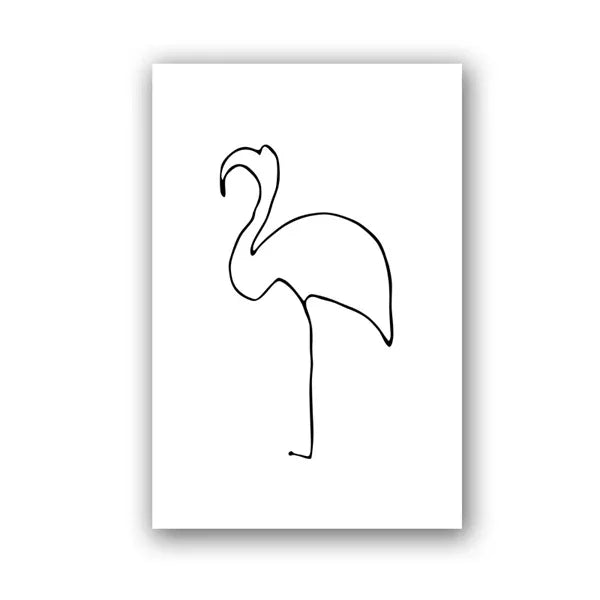 Minimalist line art of a flamingo on a white background