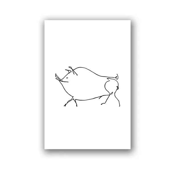Minimalist line art of a pig on a white background