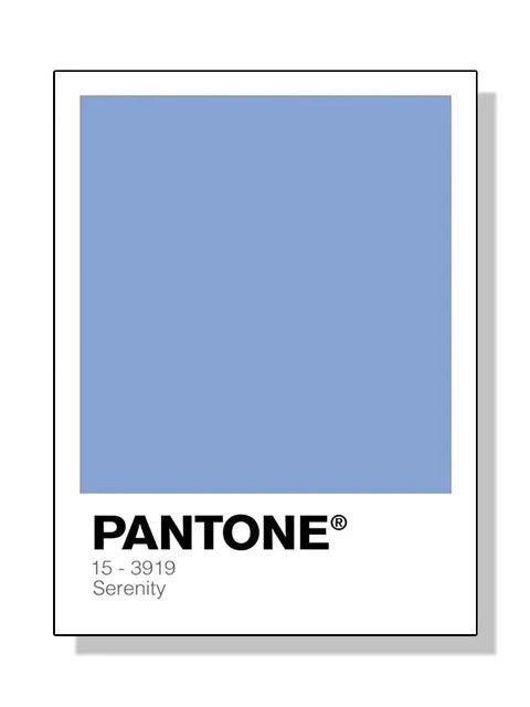 Pantone color swatch with the color 'Serenity' on a white background