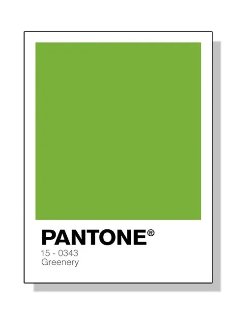 Pantone color swatch for greenery with Pantone logo and code.