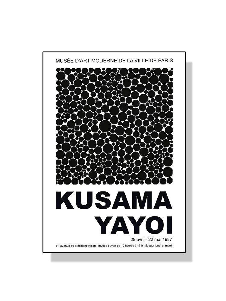 Poster with black and white design featuring text and abstract pattern, displayed on a white background.