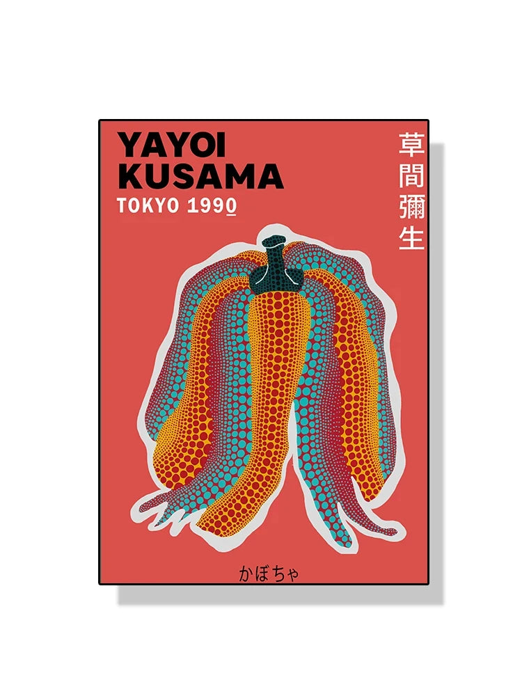 Book cover featuring Yayoi Kusama's artwork with a red background and colorful design.