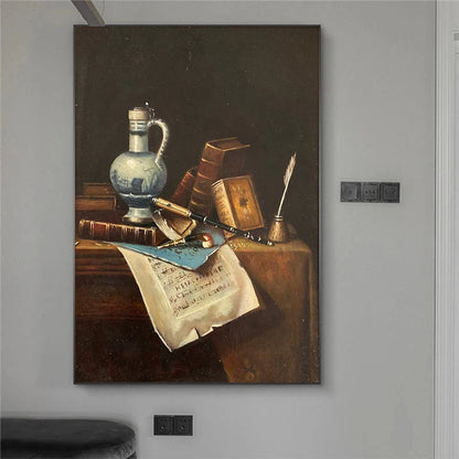 Canvas print of a still life painting on a wall.