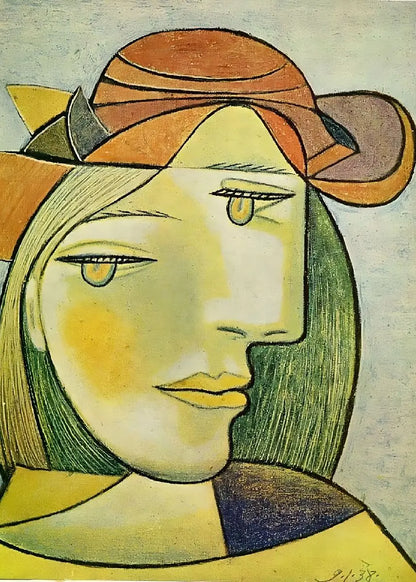 Cubist portrait of a woman with a hat by Pablo Picasso