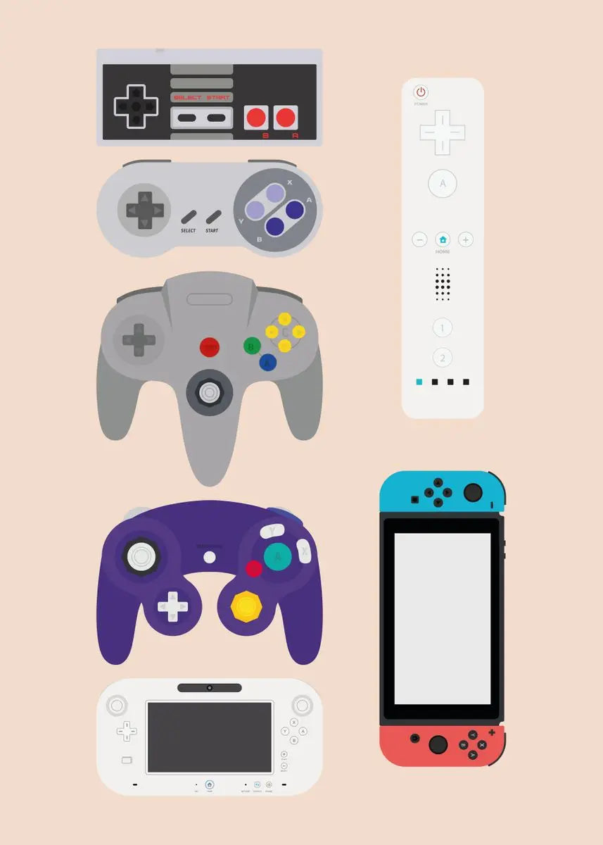 Retro Gaming Controllers Collection - Canvas & Curio