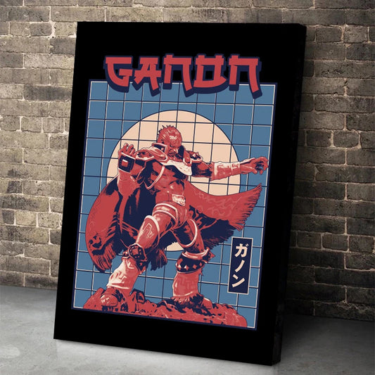 Framed poster of a character named 'Ganon' against a brick wall. Canvas & Curio