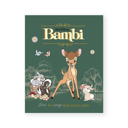 Disney Bambi book cover with characters and text on a green background