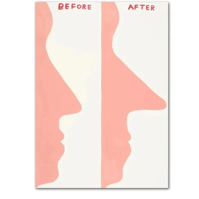 Illustration of a nose before and after surgery on a white background