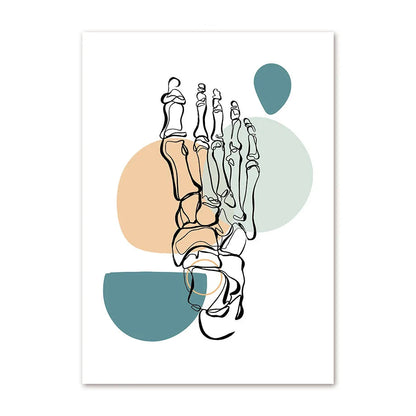 Art print of a foot骨骼 with abstract shapes on a white background