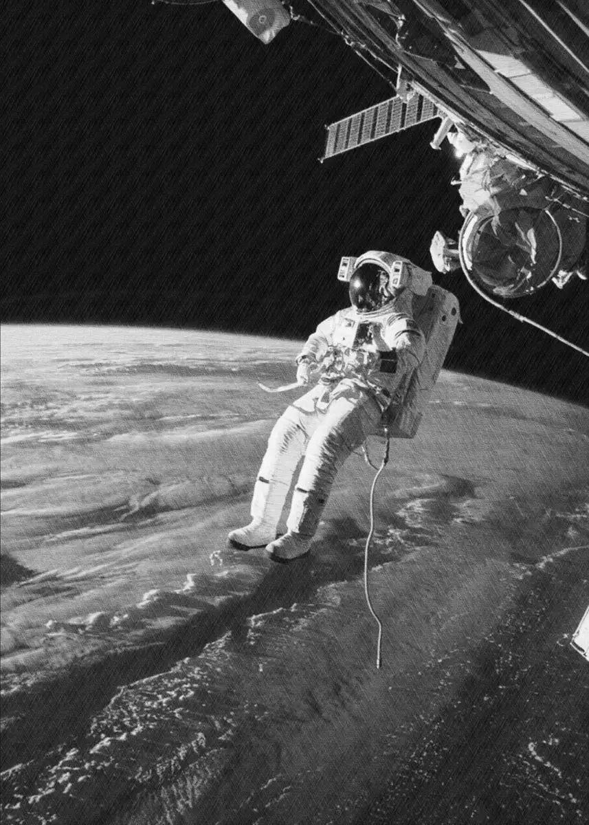 Apollo 11 astronaut on the lunar surface with Earth in the background