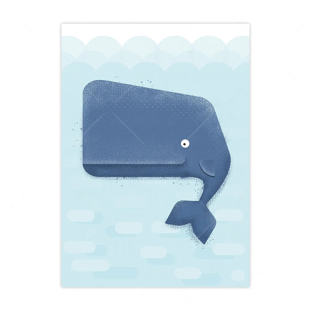 Blue whale illustration on a light blue background
