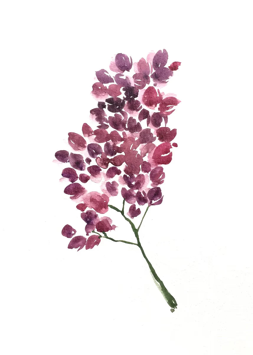 Artistic illustration of a branch with pink flowers on a white background