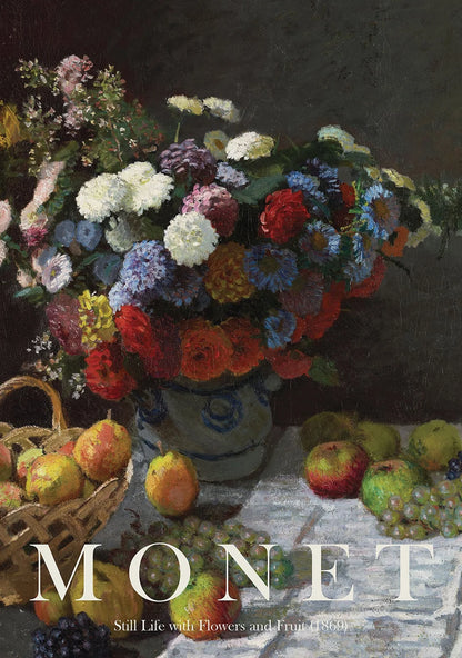 Still life painting with flowers and fruits by Monet