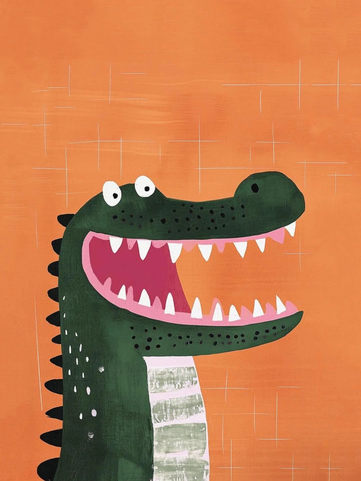 Cartoon crocodile with a big open mouth on an orange background