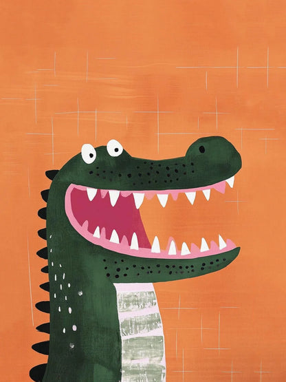 Cartoon crocodile with a big open mouth on an orange background