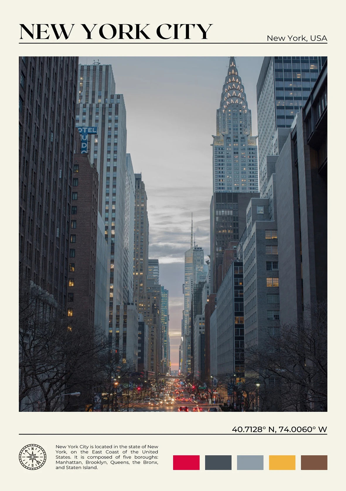 Cityscape of New York City with tall buildings and a clear sky.
