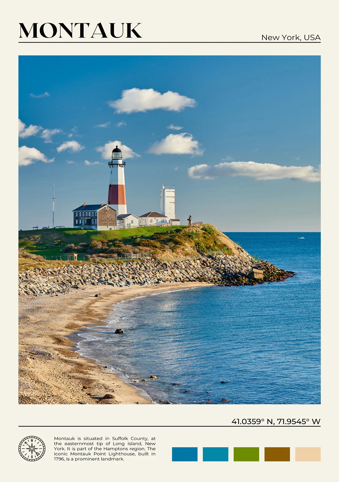 Lighthouse on a rocky island with a clear blue sky and ocean.