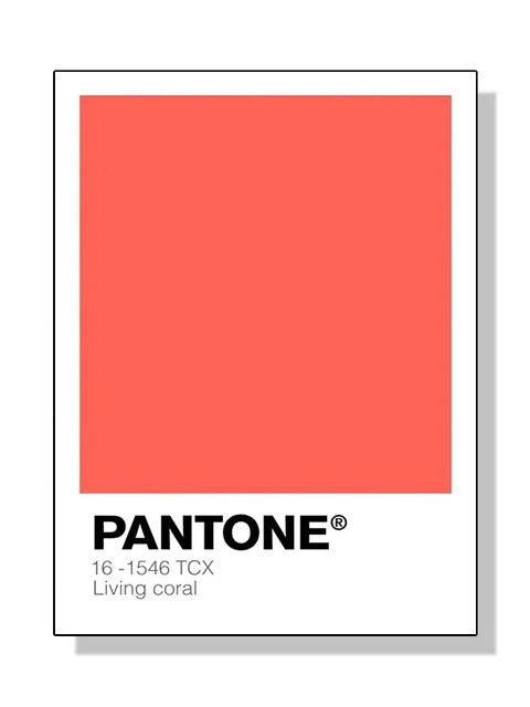 Pantone color swatch for Living Coral with a white border