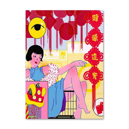 Colorful illustration of a woman with decorative elements on a white background