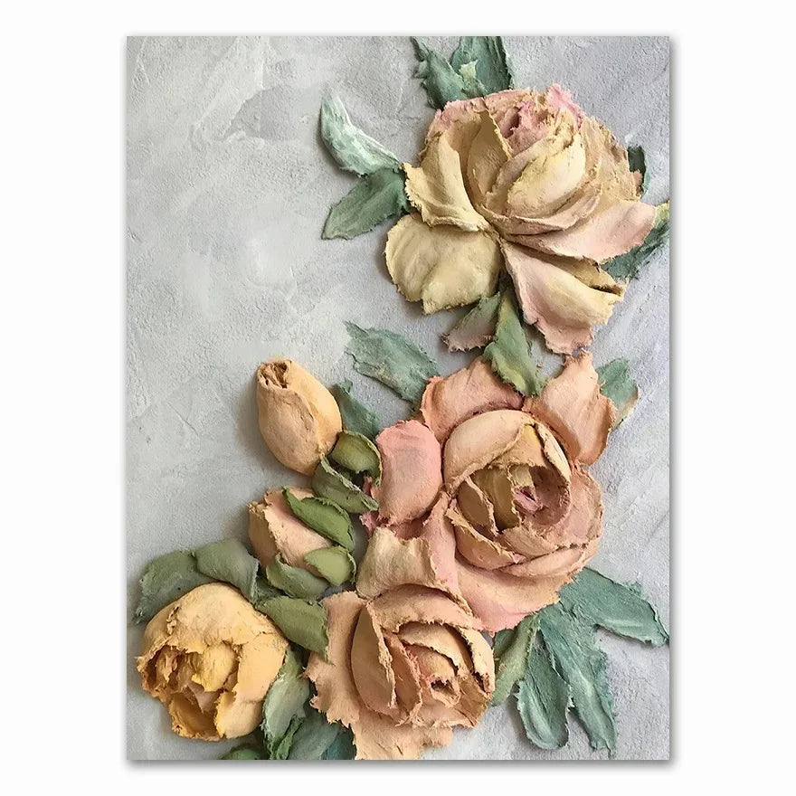 Dried roses and leaves on a textured gray background