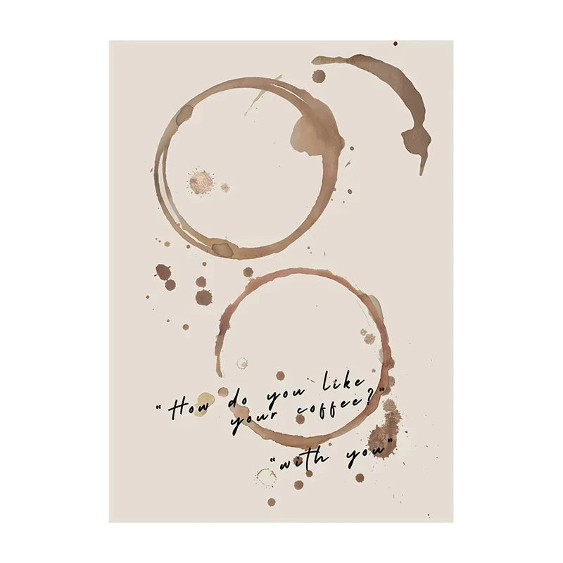 Poster with coffee cup rings and text on a beige background